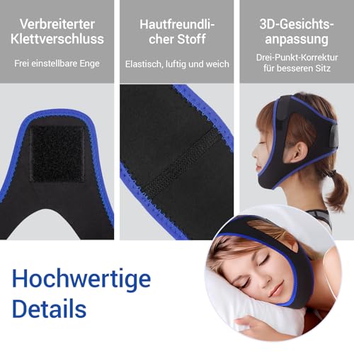 Anti Schnarchen Kinnriemen, 2025 Aktualisierung Atmungsaktive Verstellbare Schnarchstopper für Schlafen, Effektive Schlaf-Schnarchreduzierung Kinnband für Männer und Frauen