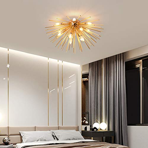 Jaycomey Sputnik Ceiling Light Fixtures, Mid-Century 12 Lights Gold Firework Ceiling Light, Modern Semi Flush Mount Ceiling Lamp For Bedroom Living Dining Room, E12, Dia 29.5 Inch #TOP7
