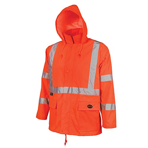 Pioneer High Visibility Rain Gear Safety Jacket and Bib Pants – Hi Vis, Waterproof, Reflective PVC Work Suit for Men – Orange and Yellow/Green
