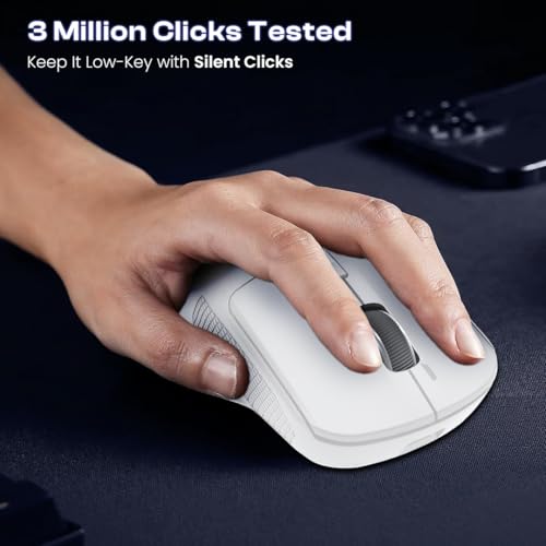 Image of LAPCARE Swift Click Bluetooth Mouse with 2.4 GHz & BT 5.4 Dual Wireless, 6 Buttons, Rechargeable 500mAh Battery, RGB Lights, Connect 3 Devices, Ergonomic Design for Laptop, Smartphone, Tablet (White)