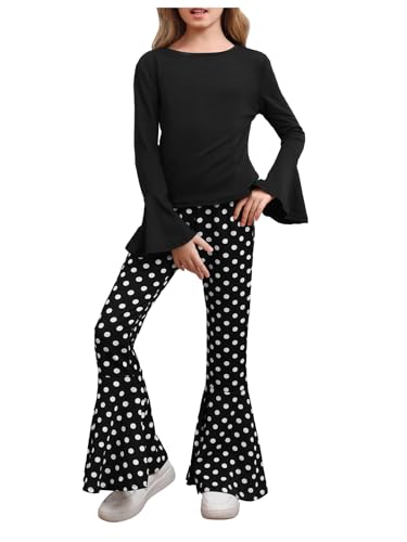 Image of WDIRARA Girl's 2 Piece Flounce Sleeve Top and Leopard Print Bell Leg Bottom Pants Set