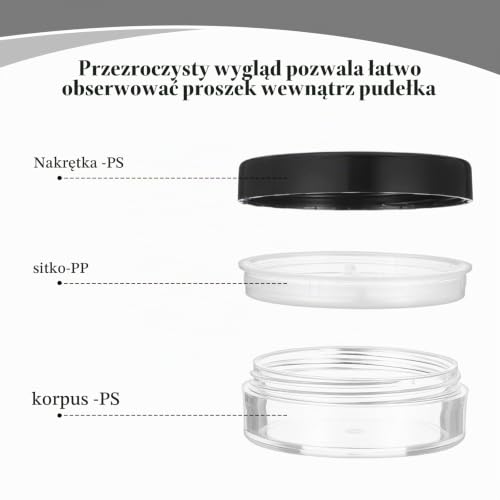 Tyqour Przenośne pojemniki na puder, wielokrotnego użytku, 10 g, pusty zestaw ze zdejmowaną pokrywką, dla kobiet i dziewcząt