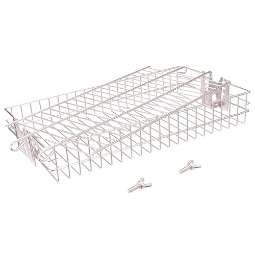 DEWOSEN Stainless Steel Flat Rotisserie Grill Basket Standard Size, Fits 1/2" or 3/8" Hexagon, 3/8" or 5/16" Square Spit Rod, If 3/4" Square Spit Rod MUST Use Together With DEWOSEN Rotisserie Forks