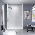 WOODBRIDGE Solid Surface 3-Panel Shower Wall Kit, 32-in L x 60-in W x 96-in H, Stacked block in a staggered vertical pattern. Matte Finish, White