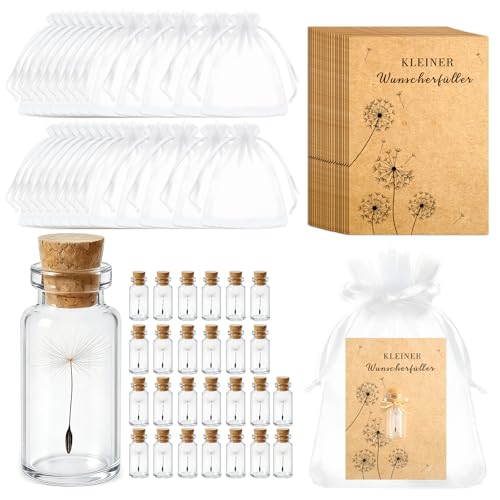 Giftota 26 Set Wunscherfüller Glücksbringer Echte Pusteblumen im Glas mit Grußkarte Mullbeutel und Hanfseil Perfekte Dankeschön Geschenke für Frauen zum Geburtstag Hochzeit und Jubiläum