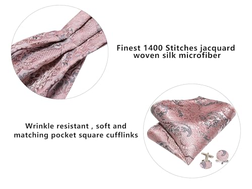 Image of Barry.Wang Ascot Ties Cravat Tie Men Paisley Plaid Scarf Self Tie Pocket Square Cufflinks Set Wedding Party