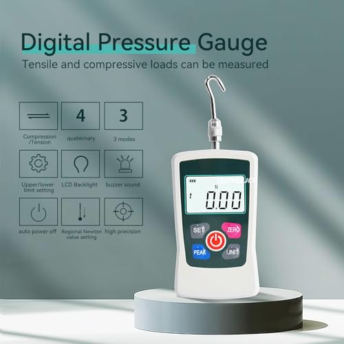 GOYOJO Digitales Kraftmessgerät, Hochpräzises Push-Pull-Messgerät für Zug und Druckprüfungen Einheiten (N, kg, lb, oz) Echtzeit/Peak/Erste-Spitze-Modi für Qualitätskontrolle und Materialprüfung (500N)