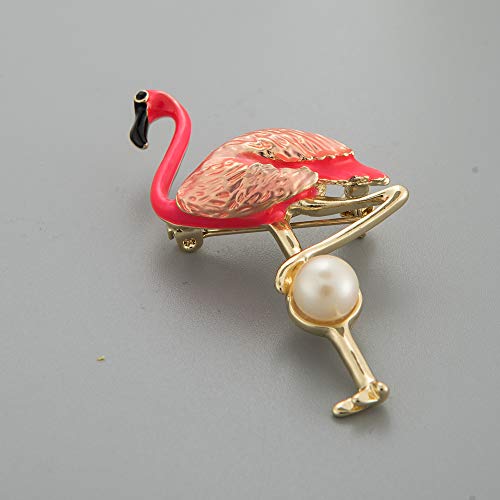 Image of 10K Gold Color Cute Enamel Flamingo Pin and Brooch