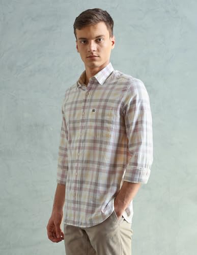 Image of Arrow Sport Men Slim fit Cotton Checked Long Sleeves Spread Collar Shirt