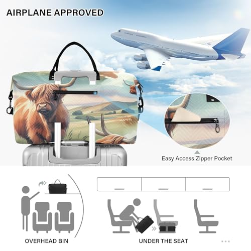 Watercolor Highland Cows Travel Duffel Bag, Shoulder Weekender Overnight Bags - Large Gym Bag with Wet Pocket4