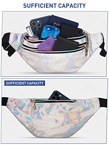 LIVACASA Gürteltasche Damen Gürteltasche Metallic Wasserabweisend Bauchtasche 2 Fächer Schultertaschen Mädchen Umhängetaschen Handytasche Tasche Reise Wandern Silbern