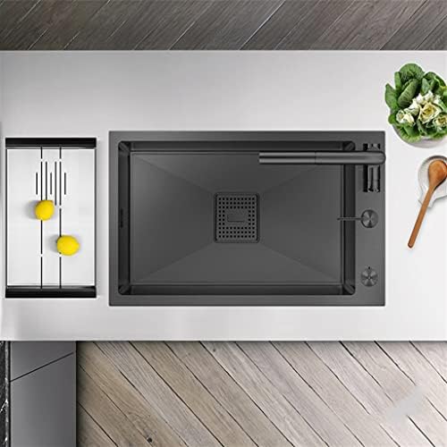 SEASD European-style -black Gold Steel Stainless Steel Sink Kitchen Washbasin Large Single-slot Plate Under The Table