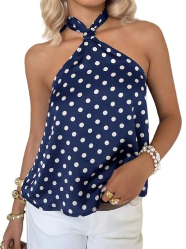 Blouses femme débardeur en satin dos nu de qualité premium et imprimé pois
