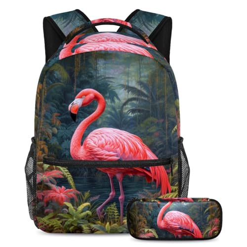 Sac à dos flamant rose tropical grand format fini le désordre scolaire