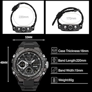 RORIOS Militair sporthorloge voor heren en jongeren, digitaal kwartshorloge met siliconen armband, elektronisch met alarmtimer, groen, Riemen