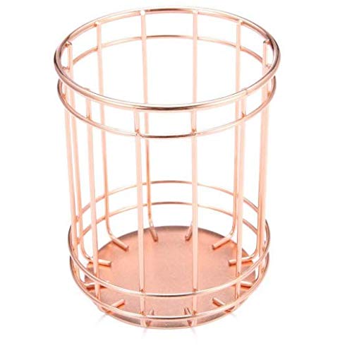 GGPJ Pen Holder Rose Gold Wire Stripes Pencil Holder Round Iron Mesh Pen/Pencil Cup Stationery Organizer Desk Sorter for Office Home School