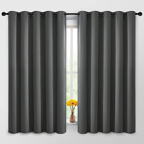 Yakamok Blackout Curtains Room Darkening Thermal Insulated Window Panels,Solid Grommet Top Drapes for Bedroom/Living Room(62Wx63L, Dark Grey, 2 Panels)