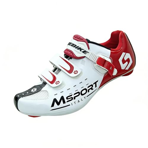 Zapatillas de Ciclismo de Carretera Hombre/Mujer – Zapatillas de Spinning Transpirables con Sistema de 3 Agujeros, Compatibles con Peloton, Look Delta y SPD SL   Blanco 41 EU