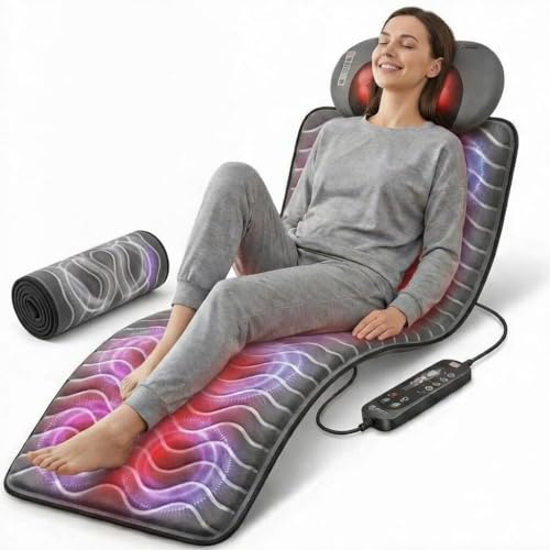 Powermat Full Body Massage Mat with Heat - Shiatsu Back Massager Pad for Bed Chair & Recliner - Electric Vibrating Heating Pad - Whole Body Massager Mat for Pain Relief - Massage Mattress by Powerfit