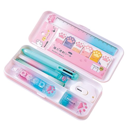 MOZXIRZ 9 Pcs Cute Green Stationery Set Cat Paw School Supplies Kawaii Office Supplies Including Pens Highlighter Pencil Sharpener Eraser Correction Tape Ruler Sticky Flag Tabs (Gradient Green)