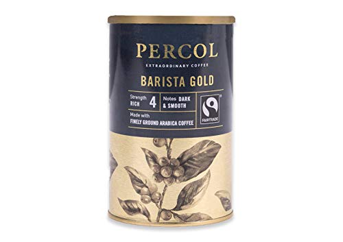 PERCOL Fairtrade Barista Gold Instant Coffee Dark, Smooth Full-Bodied Flavor Freeze-Dried 95% Finely Ground Arabica 5% - 3.5 oz 1 Pk