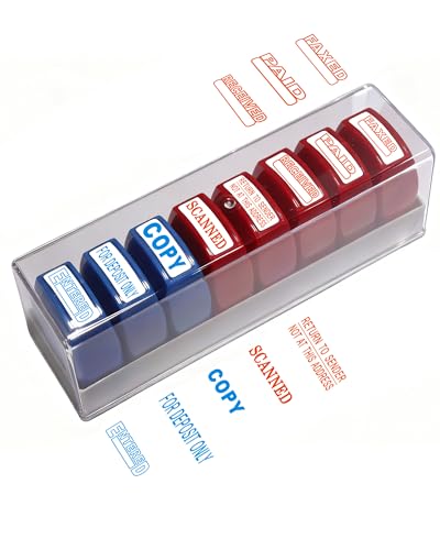 WAFJAMF Office Stamps Set 8-Pack Rubber Business Stamp Portable Self Inking Stamp Kit for Office File Reply Work Info Handling- 3Blue+5Red