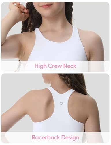Image of Girls Tank Tops Double Lined Crop Tops for Kids High Crew Neck Racerback Basic Sleeveless Dance Top for Girls