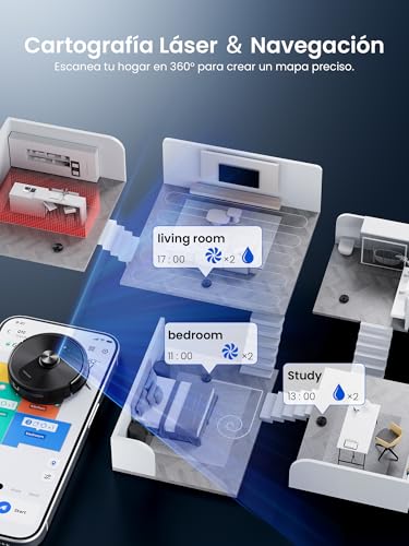 Proscenic Q10 Robot Aspirador 8000 Pa/200Min Autonomía con Fregado, Navegación LIDAR, Adaptación Alfombras, por App/Voz/Control Remoto/Apple Watch para Suelos, Alfombras y pelos de Mascotas