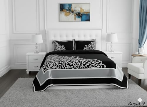 Image of Fresh from Loom Printed Bedsheet Abstract Print Bedsheet Set, Crafted in Chenille 500 TC Fabric with 2 Pillow Covers, Comfortable Breathable Bed Cover, Be 90x100 Inches | Trangle Black | Chenille