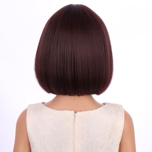 Image of PATTNIUM Kids Brown Wig with Bangs Child Short Brown Bob Wig for Girls Cosplay Party Synthetic Rose Net Daily Wear