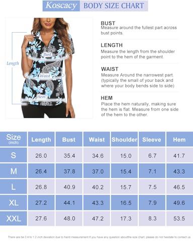 Koscacy Womens Golf Shirt Short Sleeve 1/4 Zip Up Loose Moisture Polo Shirts Yoga Running Gym Tops For Women Black Blue Floral Small thumb #5