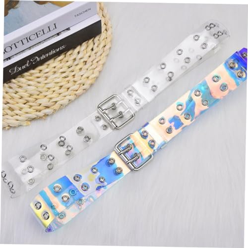 2Pcs Stylish Double Hole Leather Belt for Men Women Retro Casual Design Grommet Pin Buckle for Jeans Pants and Dresses Transparent Colorful3