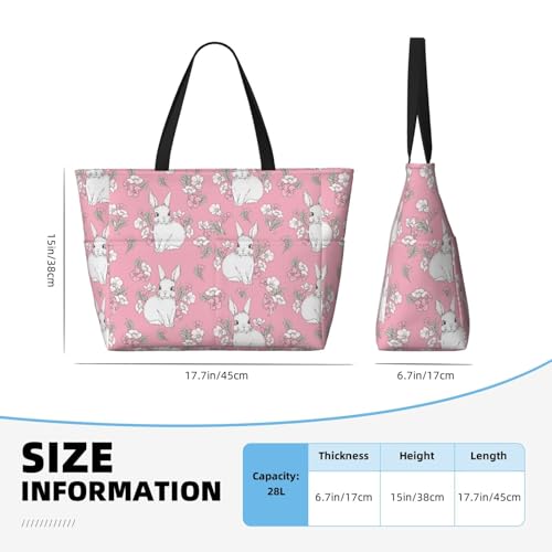 Cute Rabbit Pink Flower Large Beach Bag Waterproof Sandproof Swim Tote Pool Bag For Women With Zipper3