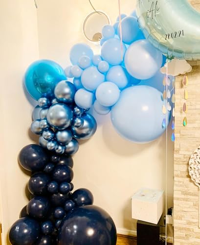 Image of Navy Blue Silver Balloons Set, 60 PCS Blue Silver White Metallic Confetti Latex Balloons for Boys Men Birthday Wedding Space Theme Party Decorations