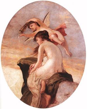 Une peinture à l'huile mythologique Amor and Psyche 1902 pour créer un intérieur chaleureux