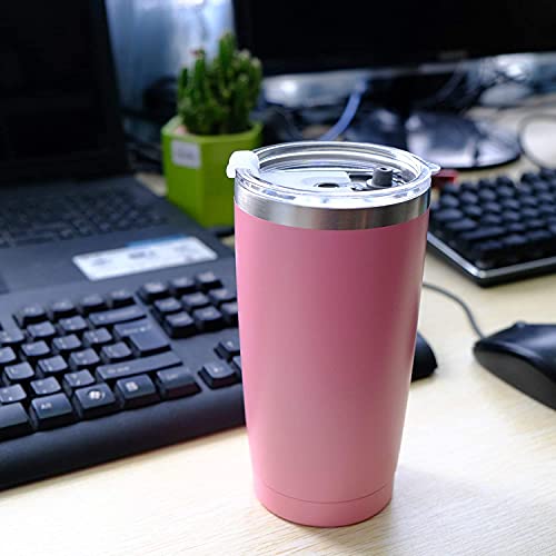 Image of 20oz Insulated Stainless Steel Tumbler, Stainless Steel Vacuum Insulated Double Wall Travel Tumbler, Durable Insulated Coffee Mug, Thermal Cup with Splash Proof Sliding Lid (Pink, 20oz)
