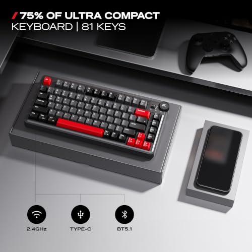 Image of CYBEART Nighthawk 75 Wireless Mechanical Keyboard, 81 Keys with Multimedia Knob, Tri-Mode Bluetooth 5.1 /2.4GHz /Wired, Hot-Swappable, RGB Backlit, Linear Switches, PBT Keycaps, 4000mAh Battery