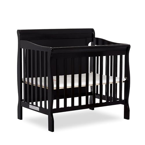 Dream On Me Alice 3-in-1 Full Panel Convertible Mini Crib, Black, Greenguard Gold Certified