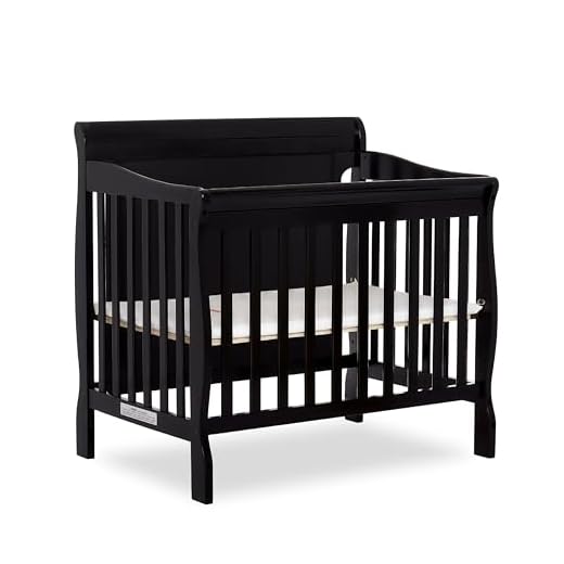 Dream On Me Alice 3-in-1 Full Panel Convertible Mini Crib, Black, Greenguard Gold Certified