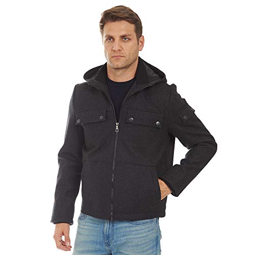 Image of mens Wool Blend Zip Front Hooded Jacket