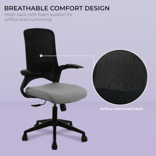 Image of Wakefit Maven Ergonomic Office Chair for Work | 1 Year Warranty | Single Lock and Recline | Soft Foldable Armrest | Strong Nylon Base | 8+ Hours of Comfort | Black & Grey