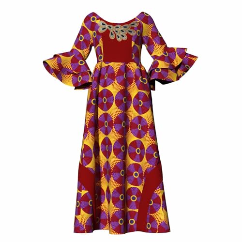 Image of iooiooi Womens African Print Party Maxi Dress Tradition Dashiki Ankara Long Dress & Headwrap