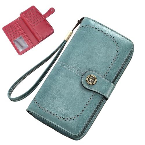Civilizek/Beyonddraw Women's Fashion Zipper Wallet, Large Capacity Long Purse With Multiple Card Slots, Fine Craftsmanship Stitching & Durable Elegant Design(Light blue)