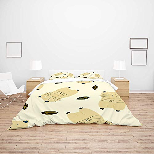 Parure de lit housse de couette polyester infroissable motif chats mignons - 4