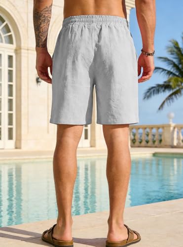 Short homme coton lin bermuda été décontracté avec poches - 3