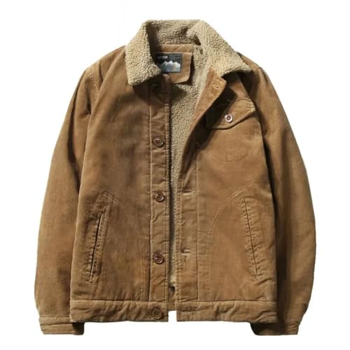 Men's Winter Plus Fleece Jacket Corduroy Tooling Casual Parka Solid Color Cotton Jacket3