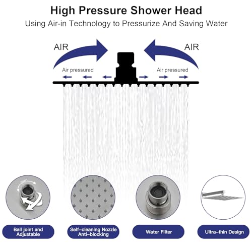 Sistema de Ducha Rainfall RUMOSE con 4 Chorros Corporales y 4 Modos, Grifo para Ducha | Cabezal de Ducha Rain de 12 Pulgadas, Ducha de Mano 2 en 1, Accesorios de Ducha en Latón con Acabado en Níquel Cepillado, Montaje en Pared miniatura 3