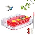 HCGADON Window Hummingbird Feeder with Strong Suction Cup, Plastic Hummingbird Feeders for Outdoors, Built-in Moat,Easy to Clean and Refil (10oz) (1, Red)