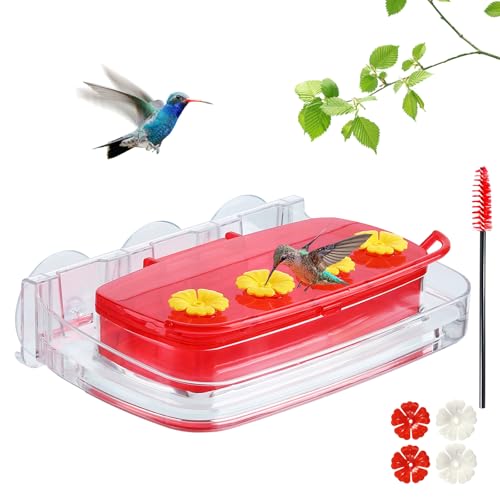 HCGADON Window Hummingbird Feeder with Strong Suction Cup, Plastic Hummingbird Feeders for Outdoors, Built-in Moat,Easy to Clean and Refil (10oz) (1, Red)
