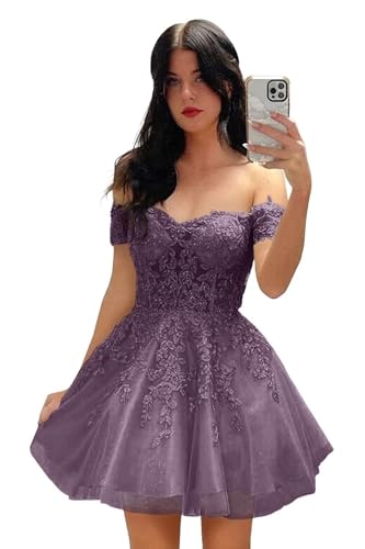 Lace Appliques Tulle Homecoming Dresses for Teens 2025 Off Shoulder Mini Cocktail Dress